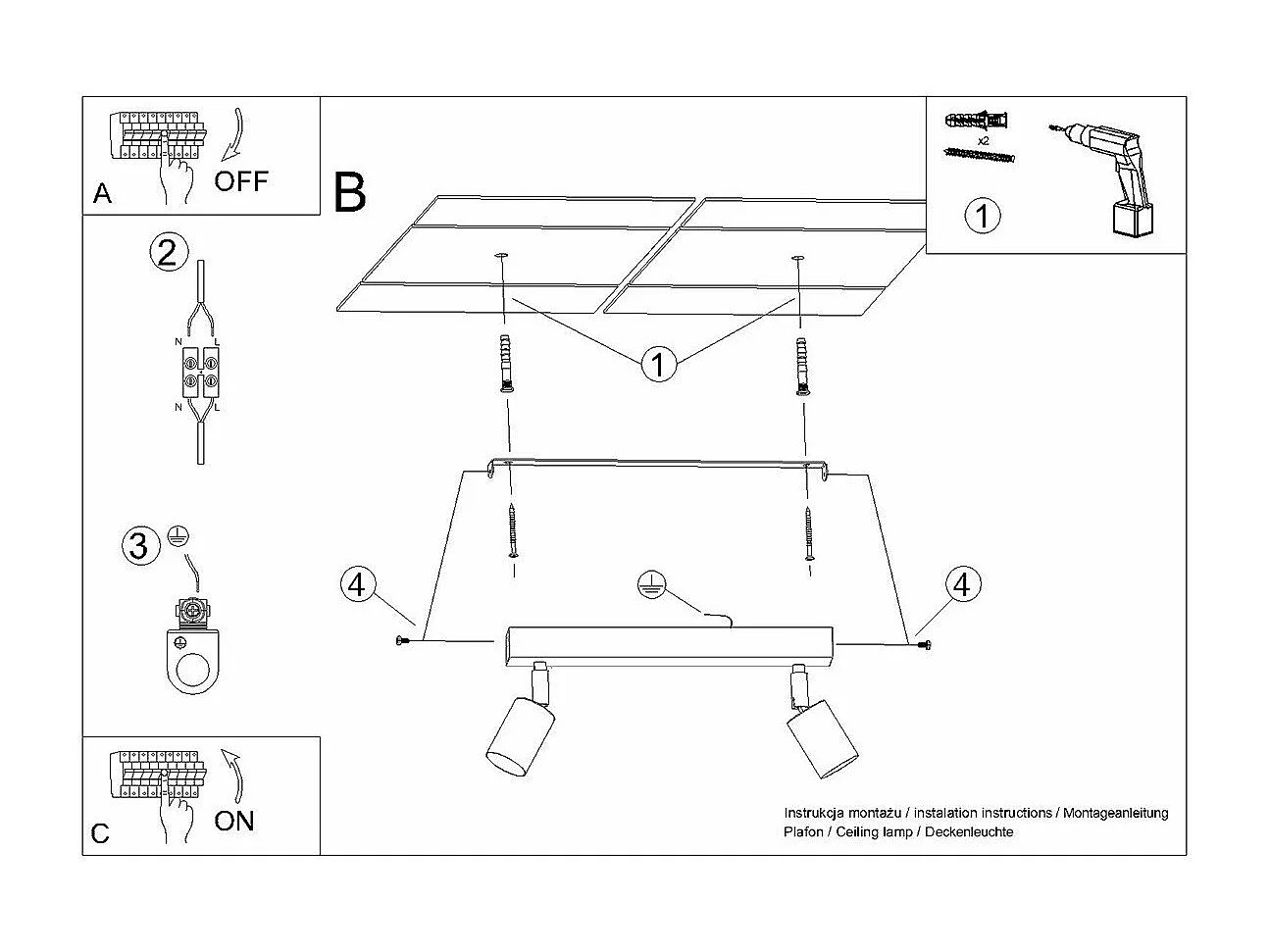 Plafonnier Vespera 2 noir-chrome