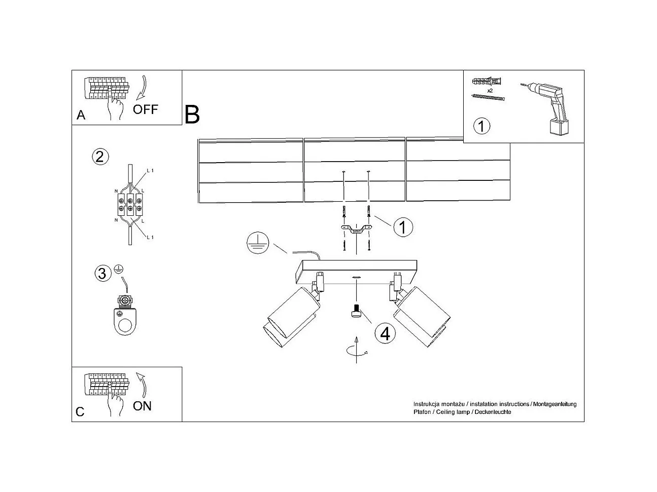 Plafonnier Vespera 4 noir-cooper