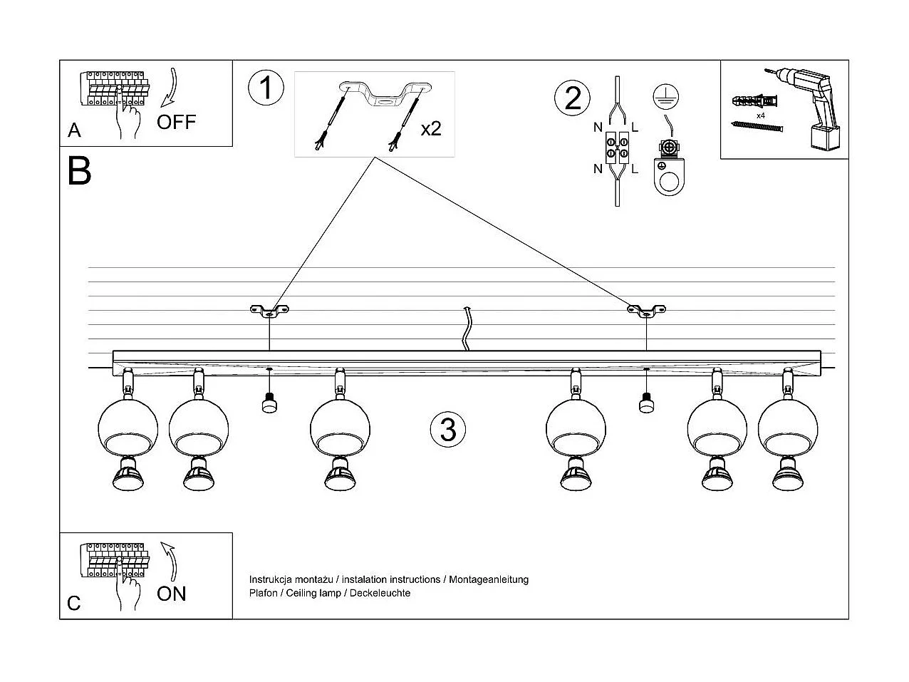 Plafonnier Oculus 6L noir
