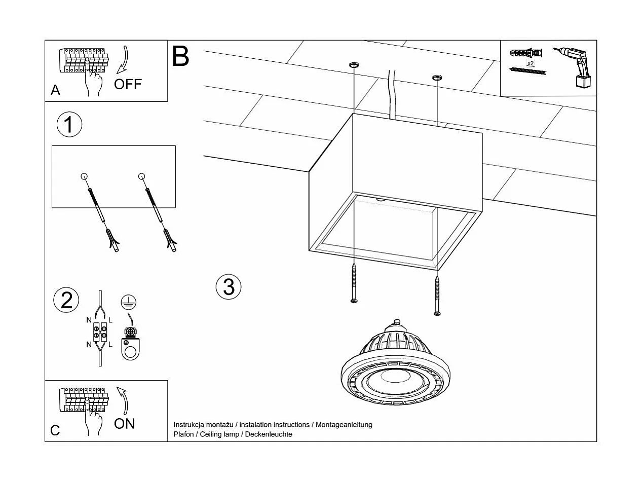 Plafonnier Quatron 1 béton