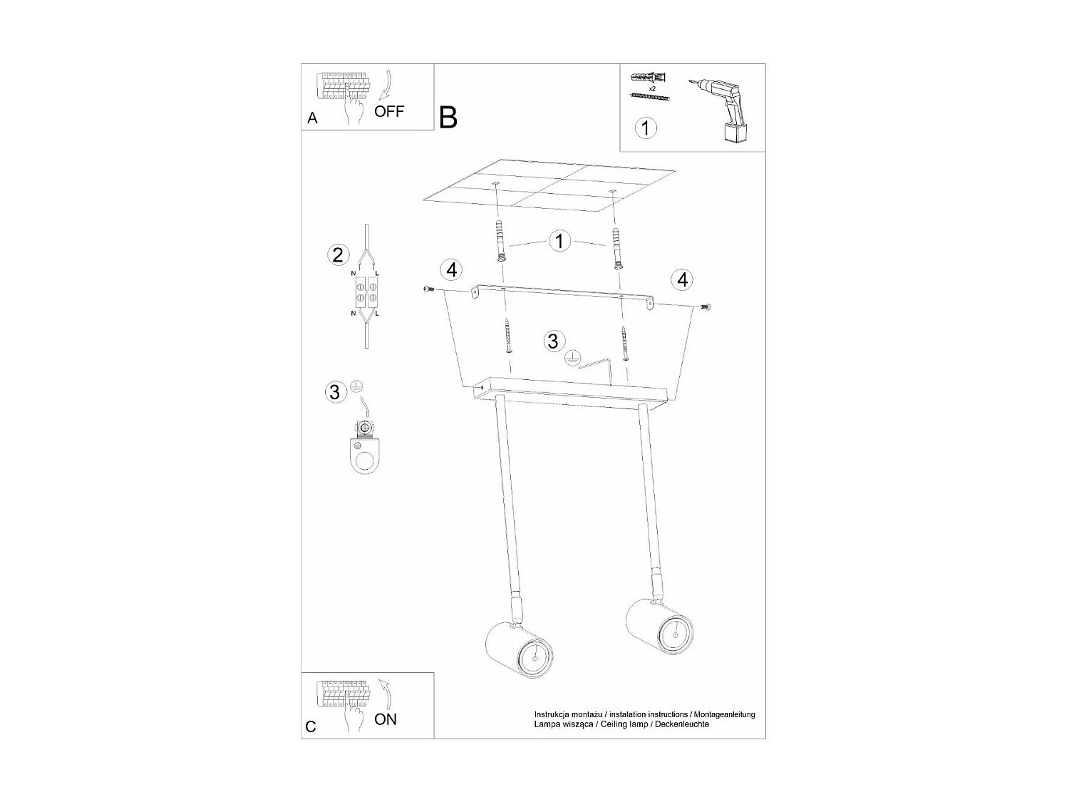 Plafonnier Noralis 2 noir