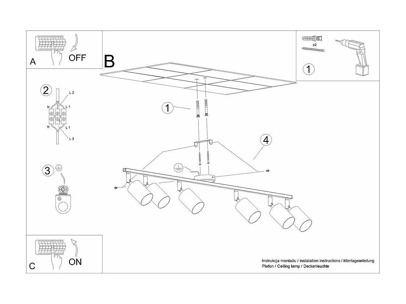 Plafonnier Lucida 6L noir