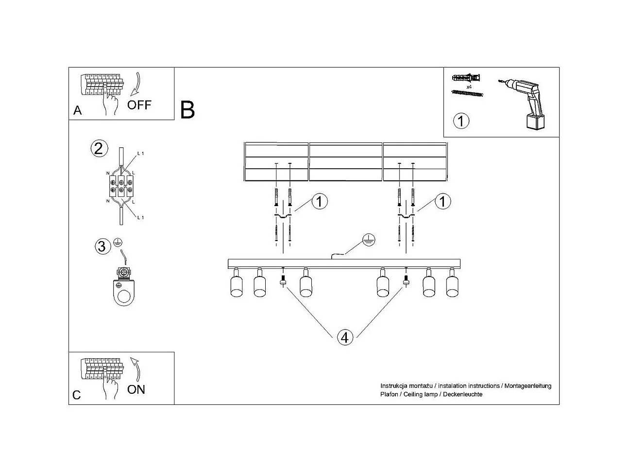 Plafonnier Vespera 6L noir-doré