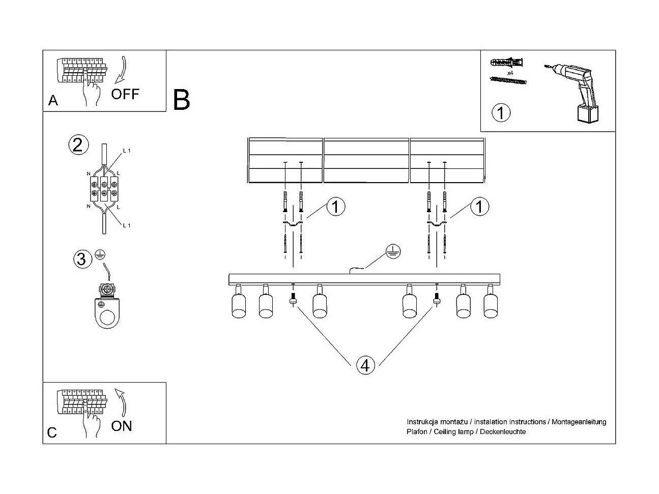 Plafonnier Vespera 6L noir-doré