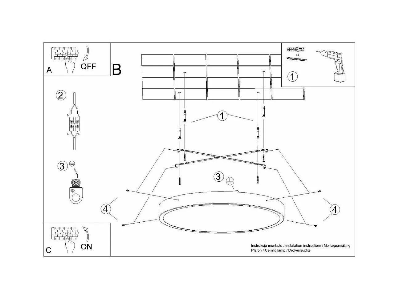 Plafonnier OnyxStar 60 noir LED 3000K