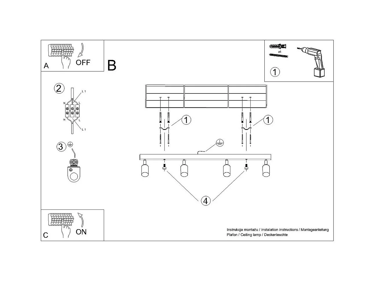 Plafonnier Vespera 4L noir-cooper