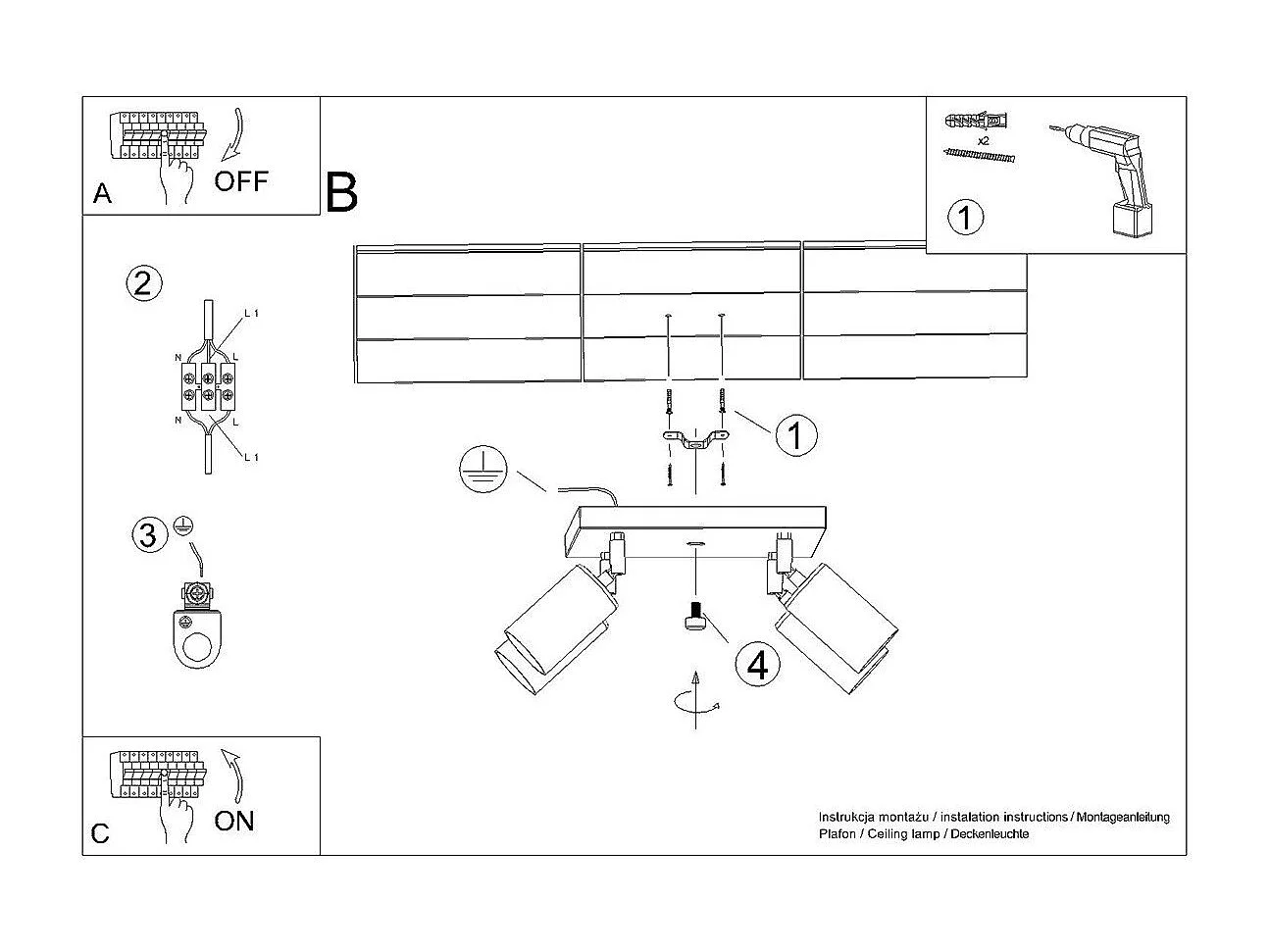 Plafonnier Vespera 4 noir-doré