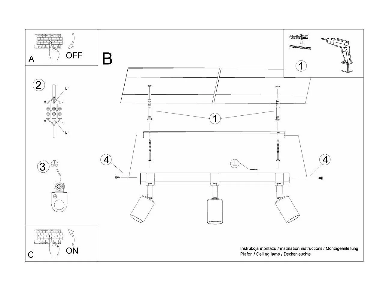 Plafonnier Naos 3 noir