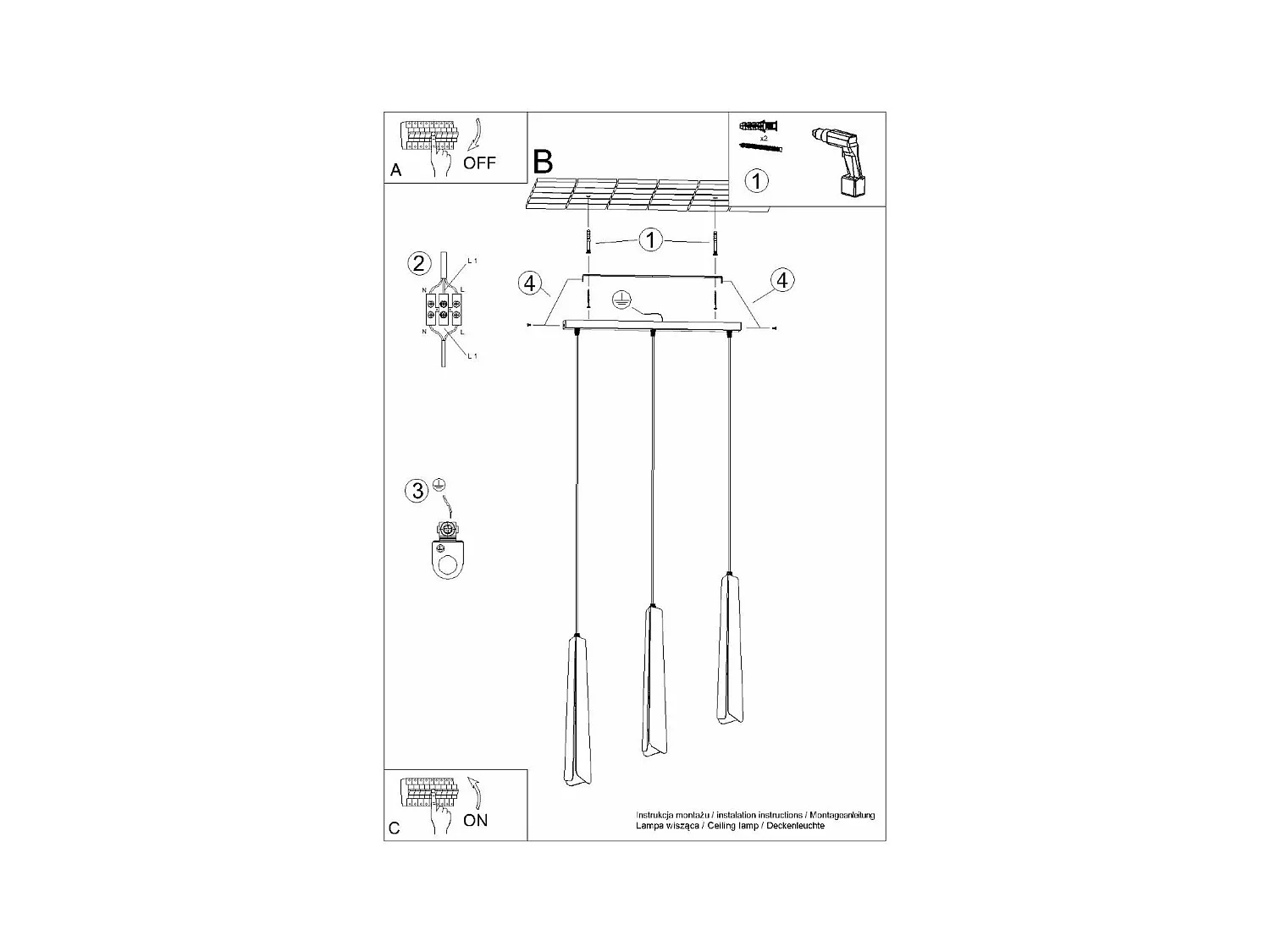 Lampe suspendue Prismatica 3L noir