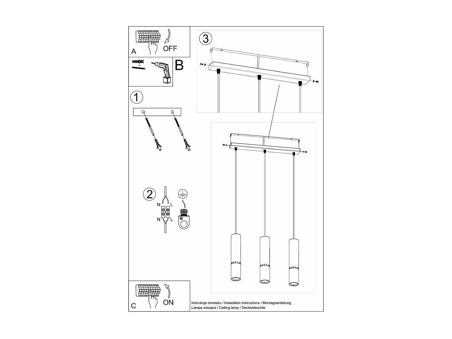 Lampe suspendue Luminous 3L noir-cuivre