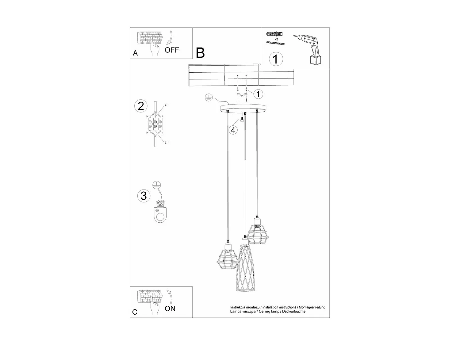 Lampe suspendue Chiara 3P noir