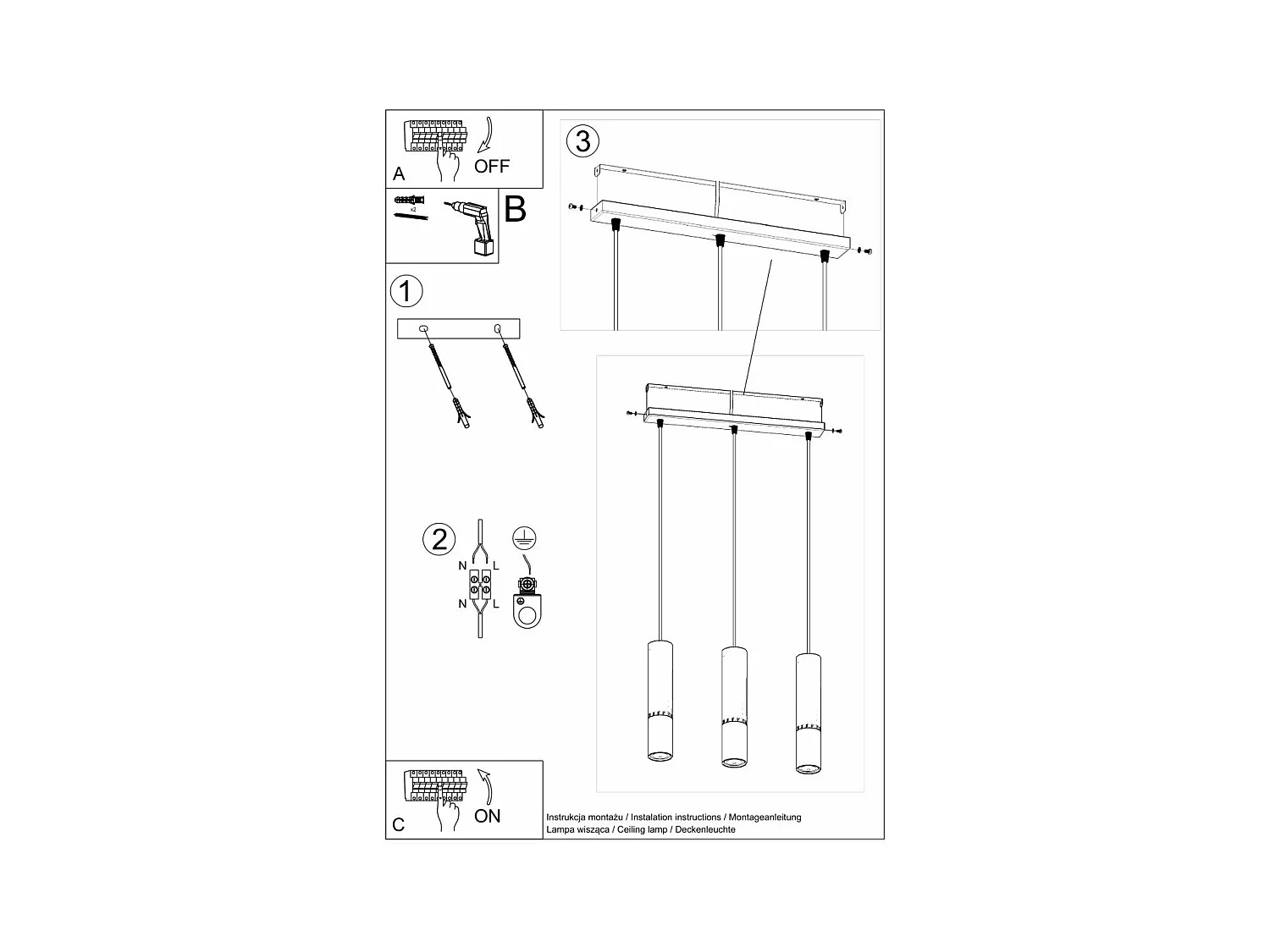 Lampe suspendue Luminous 3L noir-chrome