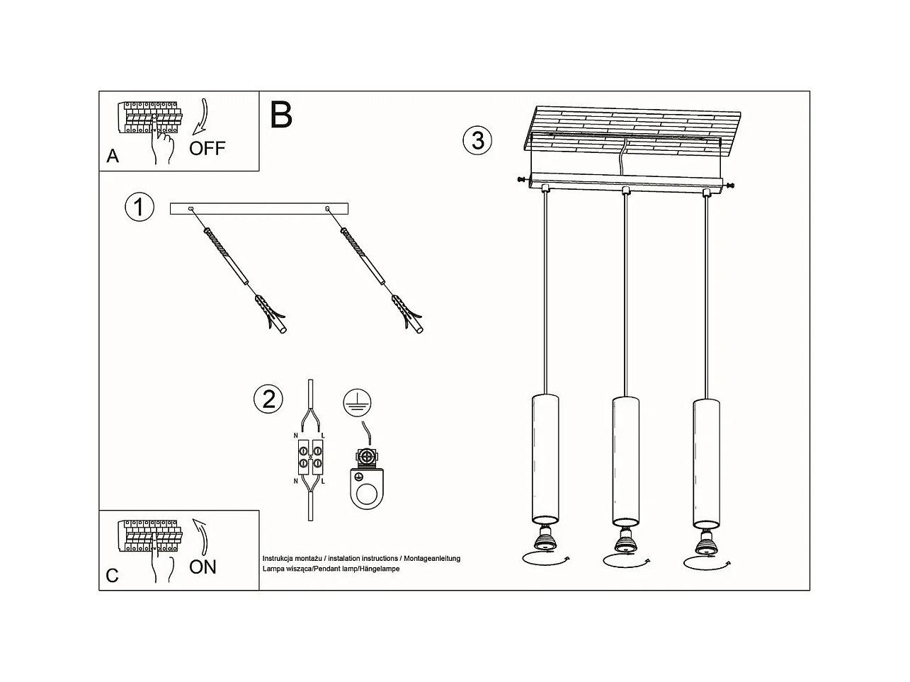 Lampe suspendue Luminis 3L noir