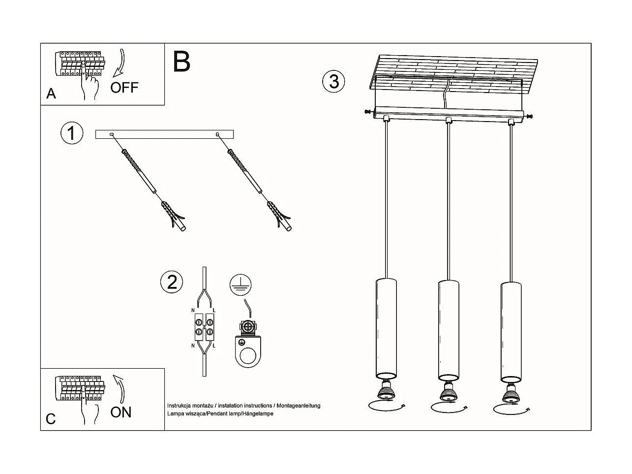 Lampe suspendue Luminis 3L noir