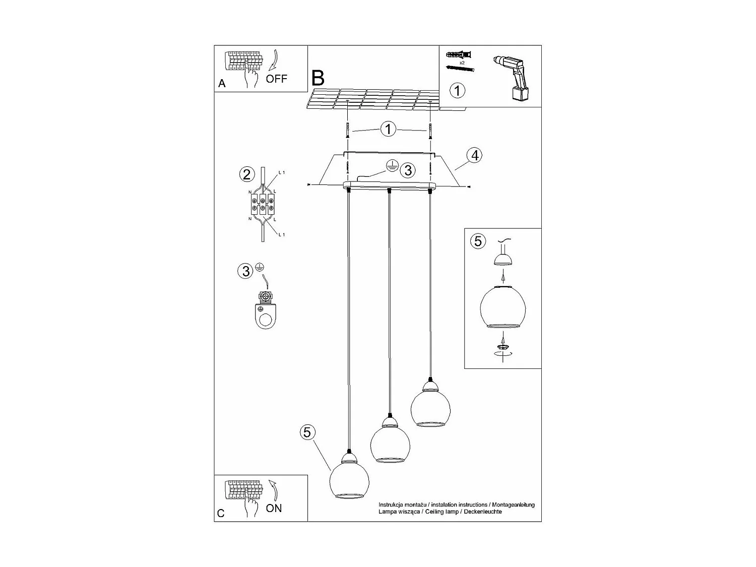 Lampe pendante Altair 3 noir