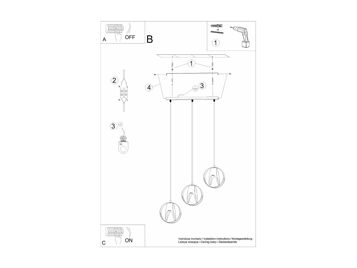 Lampe pendante Alden 3L blanc