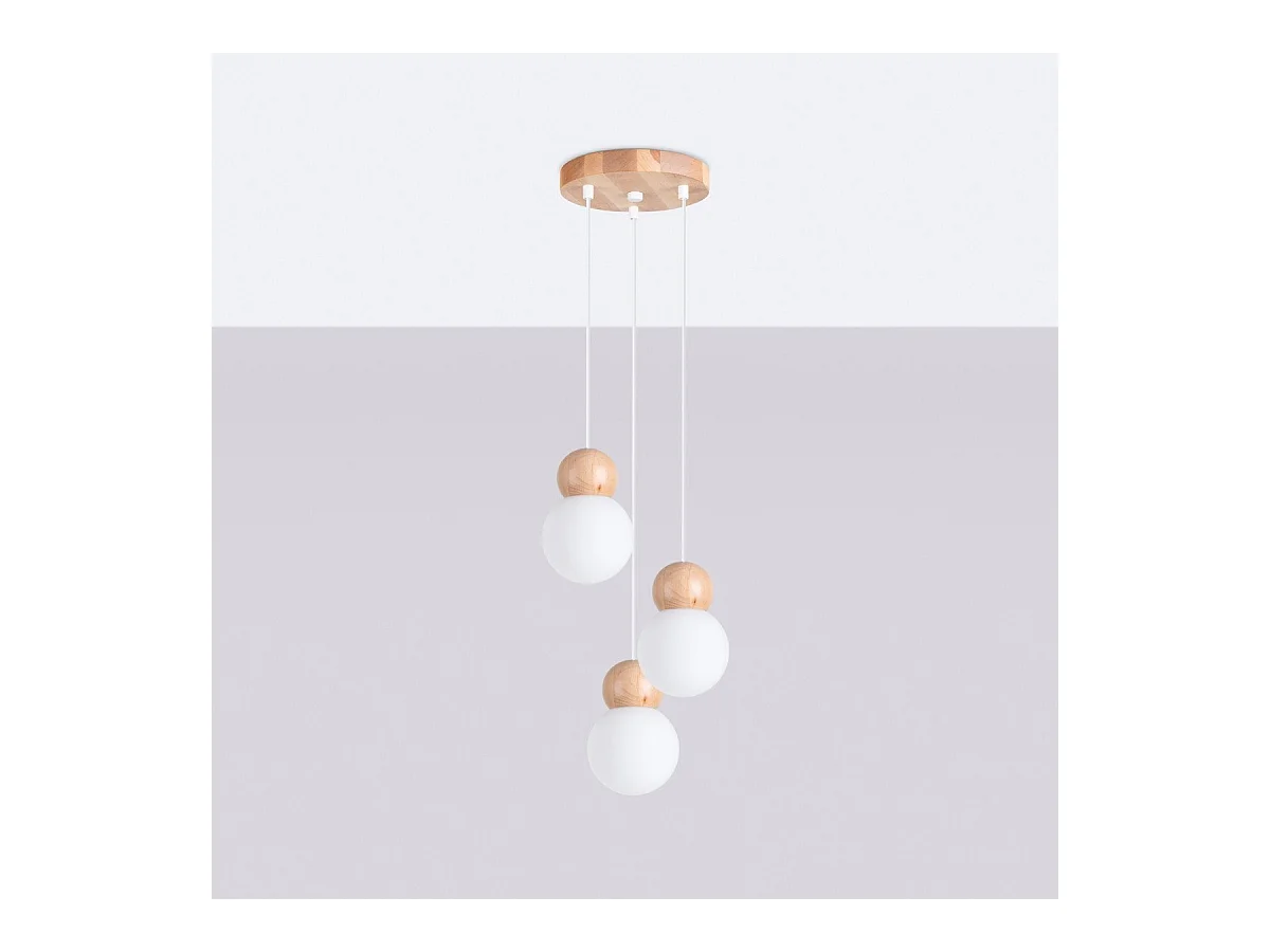 Lampe suspendue Pegasus 3P blanc-bois naturel