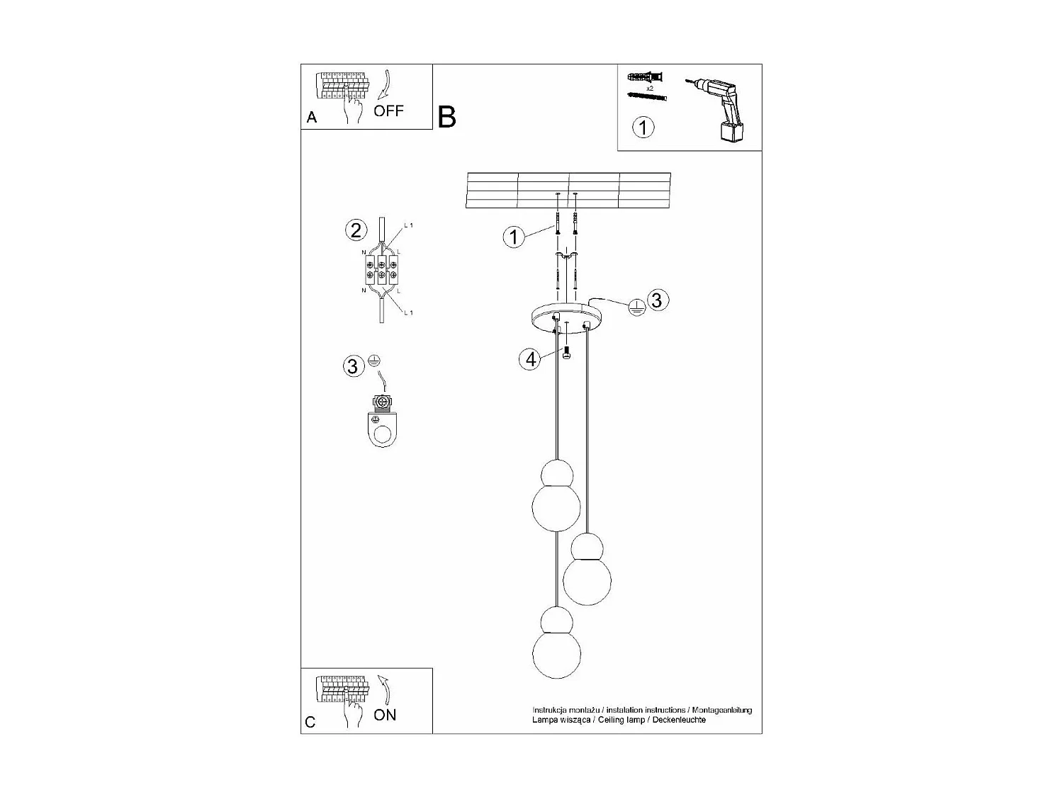 Lampe suspendue Pegasus 3P blanc-bois naturel