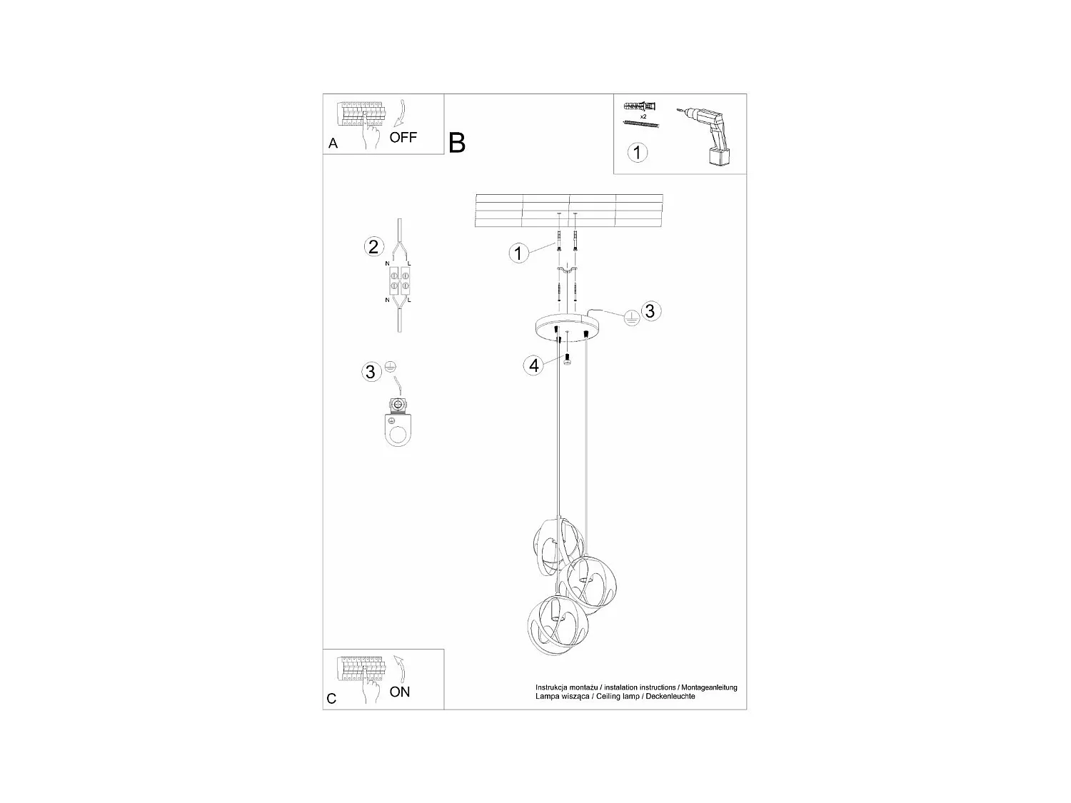 Lampe pendante Alden 3P noir