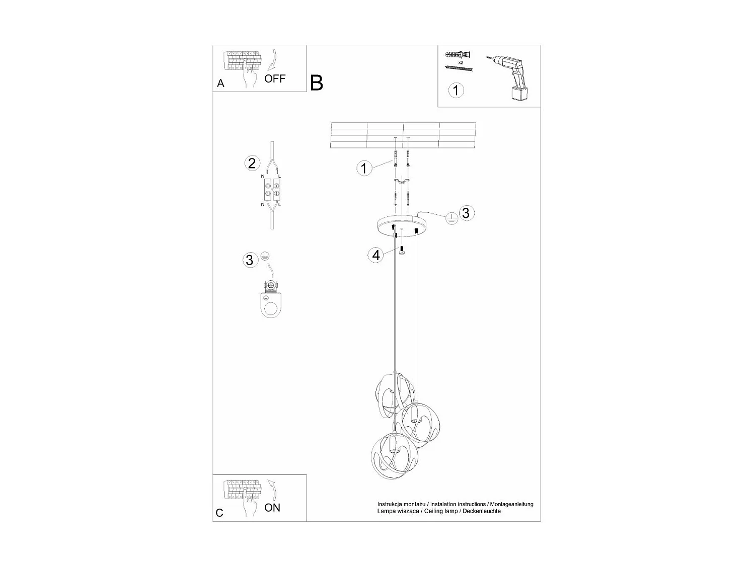 Lampe pendante Alden 3P noir