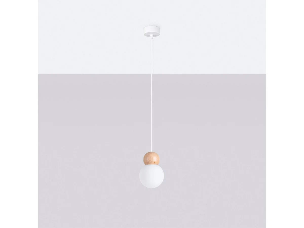 Lampe suspendue Pegasus 1 blanc-bois naturel