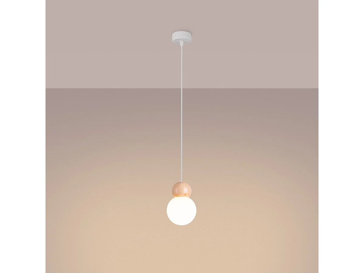 Lampe suspendue Pegasus 1 blanc-bois naturel