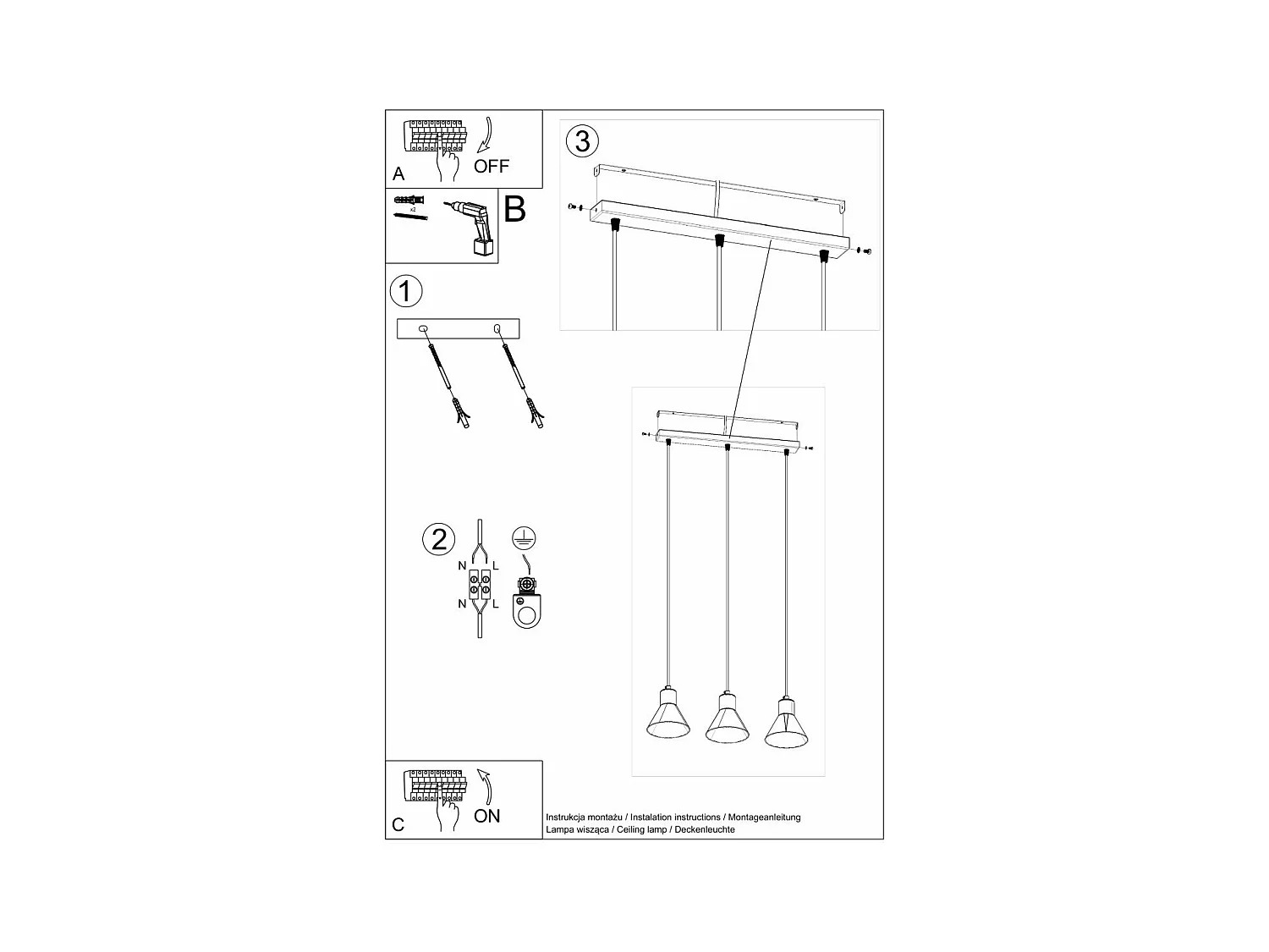 Lampe pendante TALEJA 3 noir [ES111]