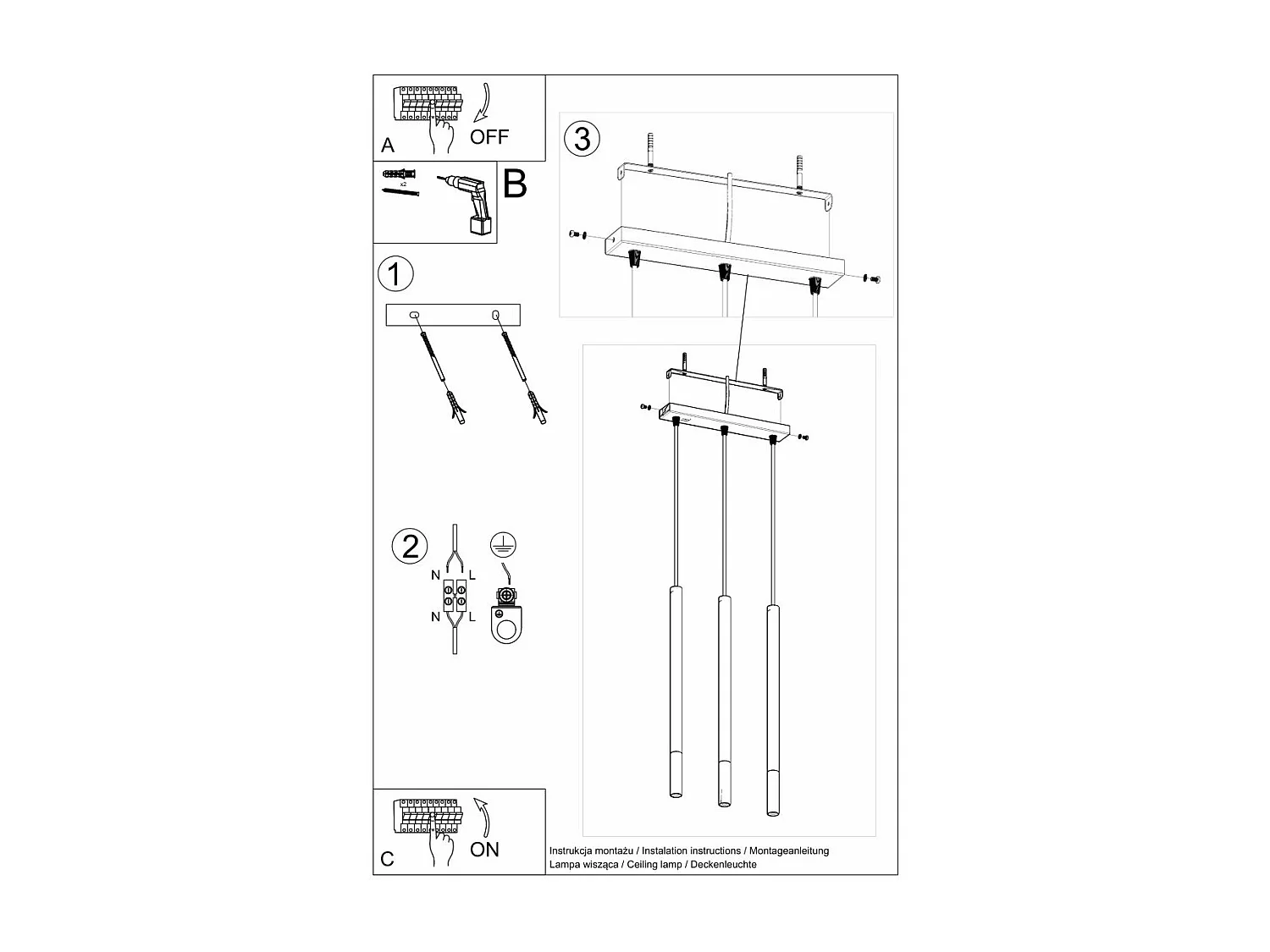 Lampe suspendue Mizar 3L noir-cuivre