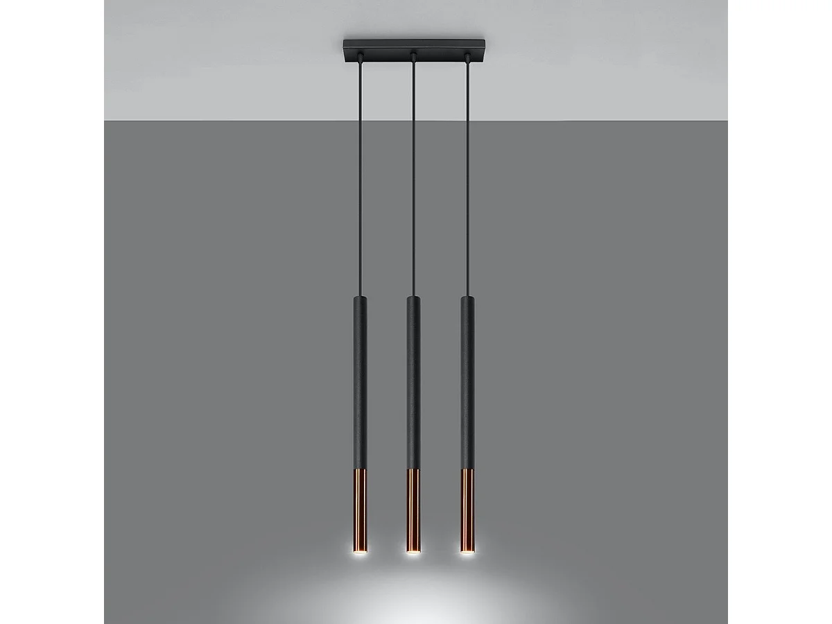 Lampe suspendue Mizar 3L noir-cuivre