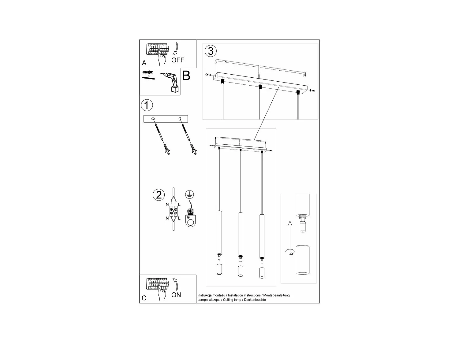 Lampe pendante Ziva 3 noir