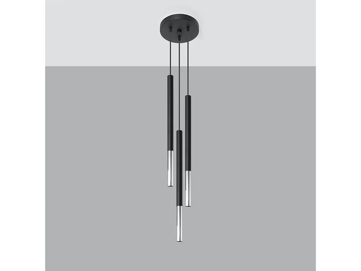 Lampe suspendue Mizar 3P noir-chrome