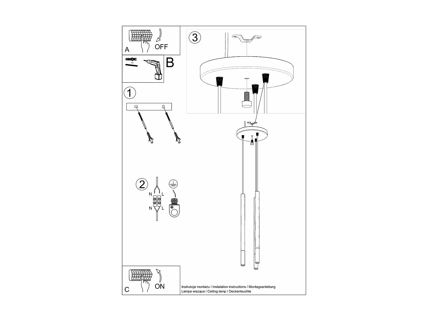 Lampe suspendue Mizar 3P noir-chrome