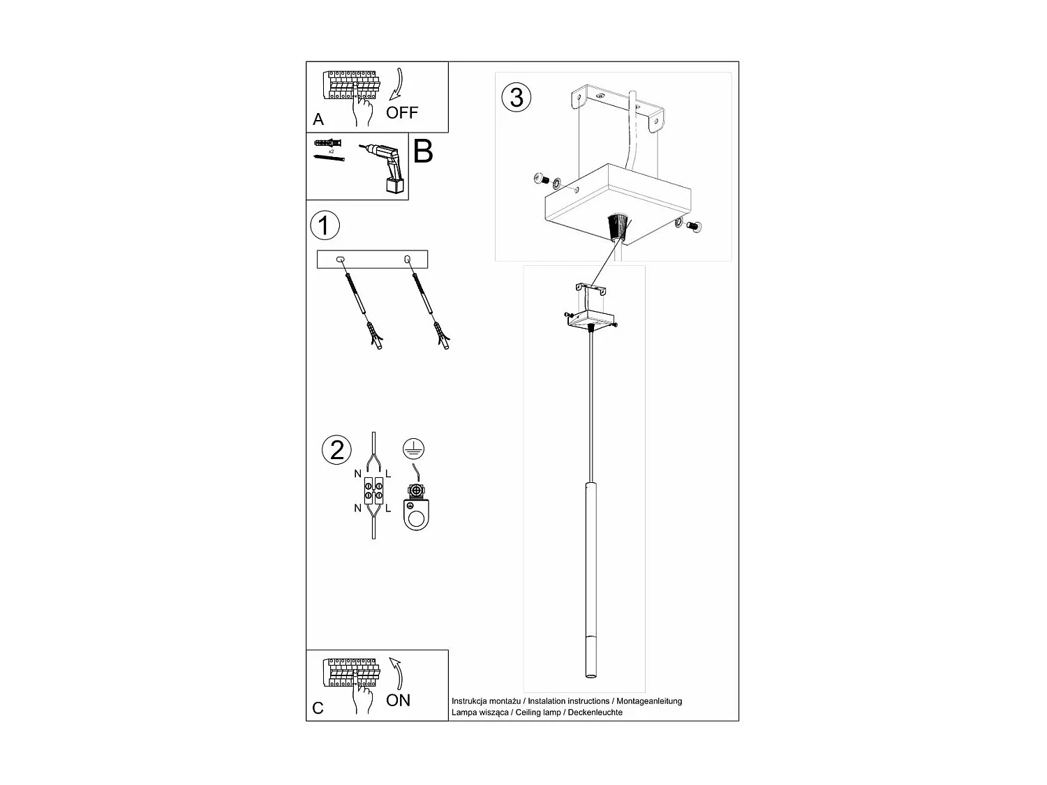 Lampe suspendue Mizar 1 noir-chrome