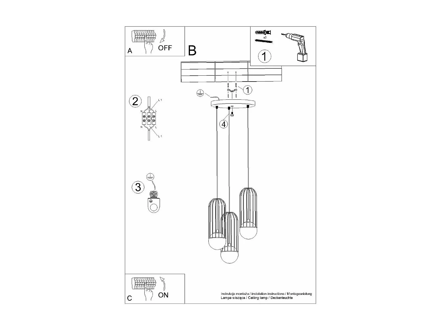 Lampe suspendue Borealys 3P noir