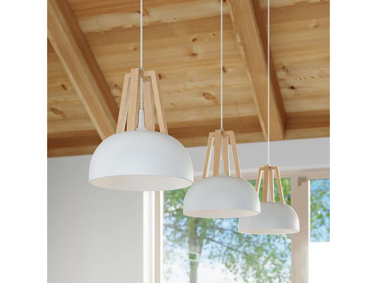 Lampe pendante Cassiopeia blanc-bois naturel