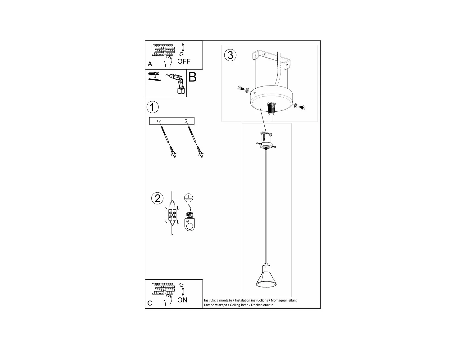 Lampe pendante Yara 1 noir [E27].