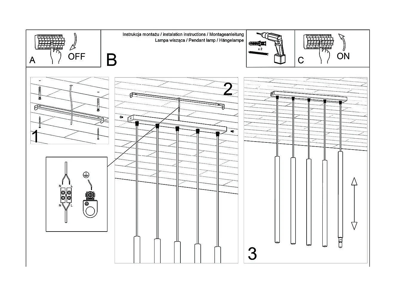 Lampe pendante Novastel 5L or poli