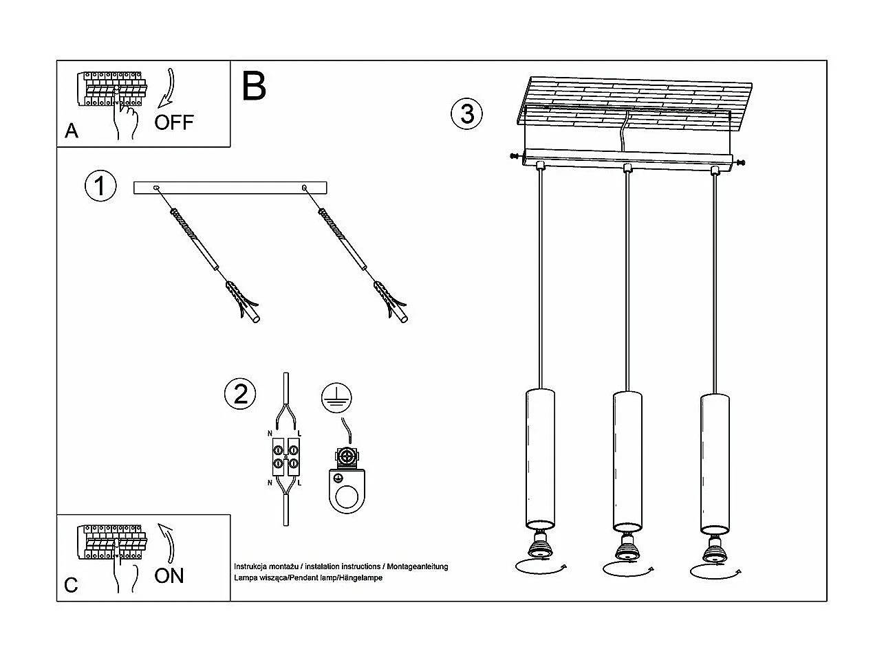 Lampe pendante Luminis 3 or poli