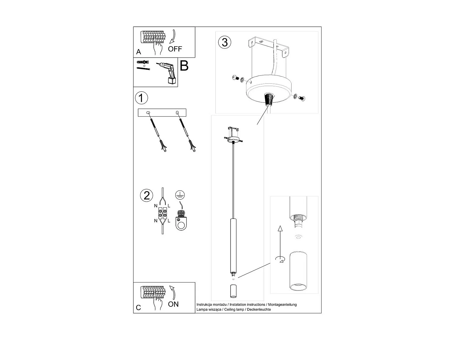 Lampe pendante Ziva 1 noir