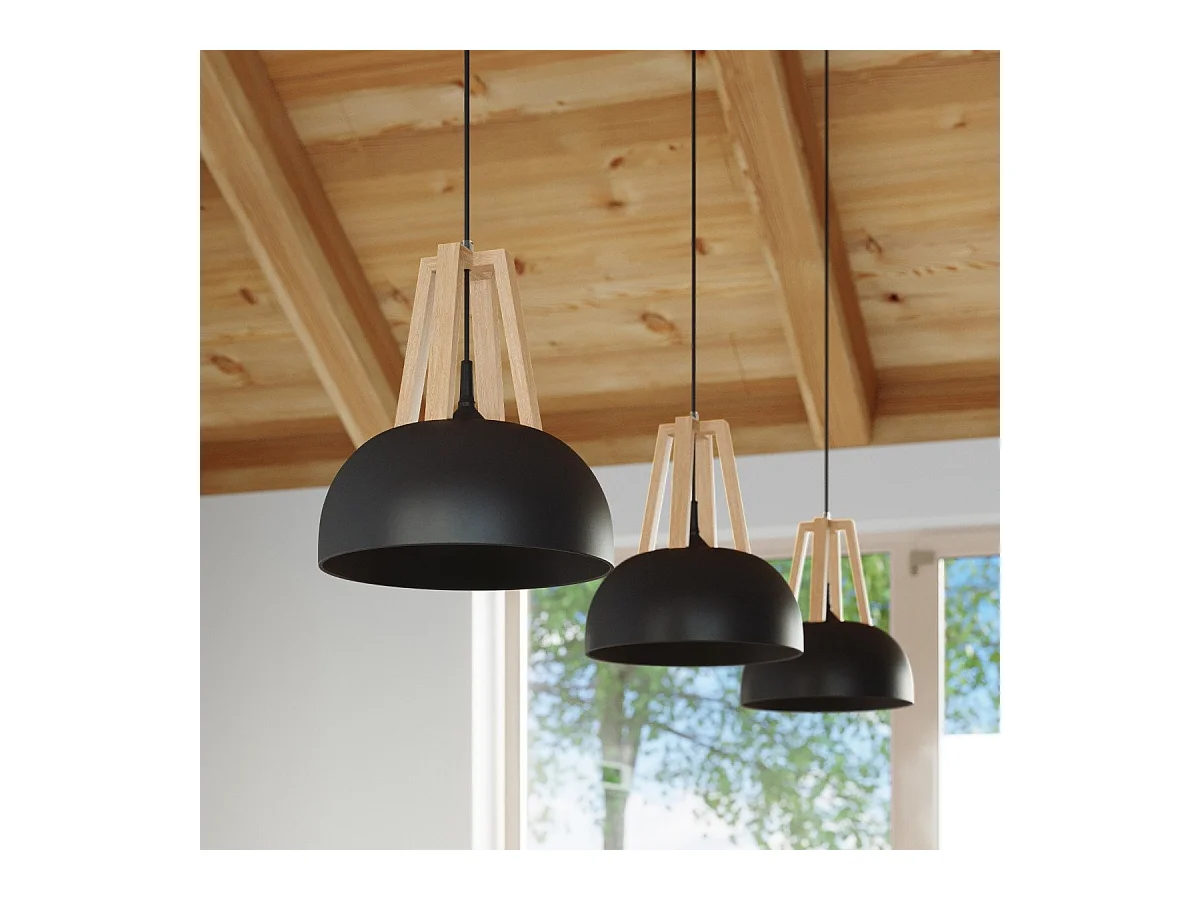 Lampe pendante Cassiopeia noir-bois naturel