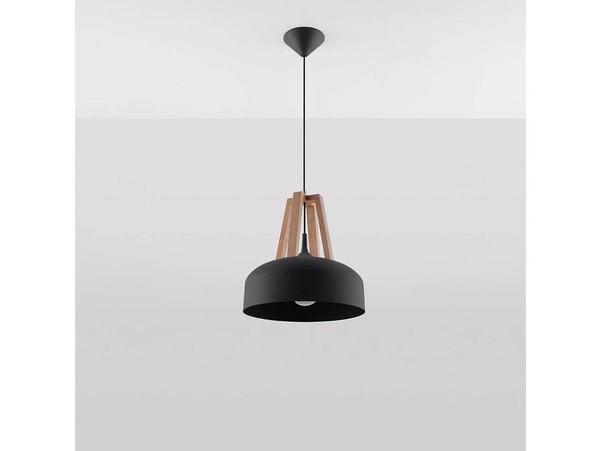 Lampe pendante Cassiopeia noir-bois naturel