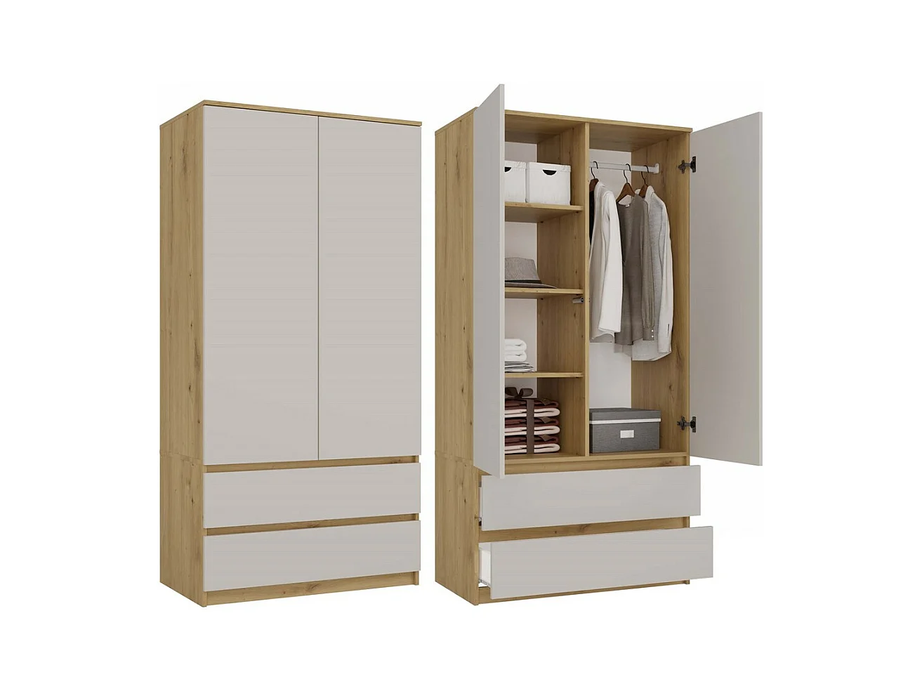 TURIN - Armoire de chambre - Penderie multifonctions - 2 portes + 2 tiroirs - Dressing - Artisan et Cachemire