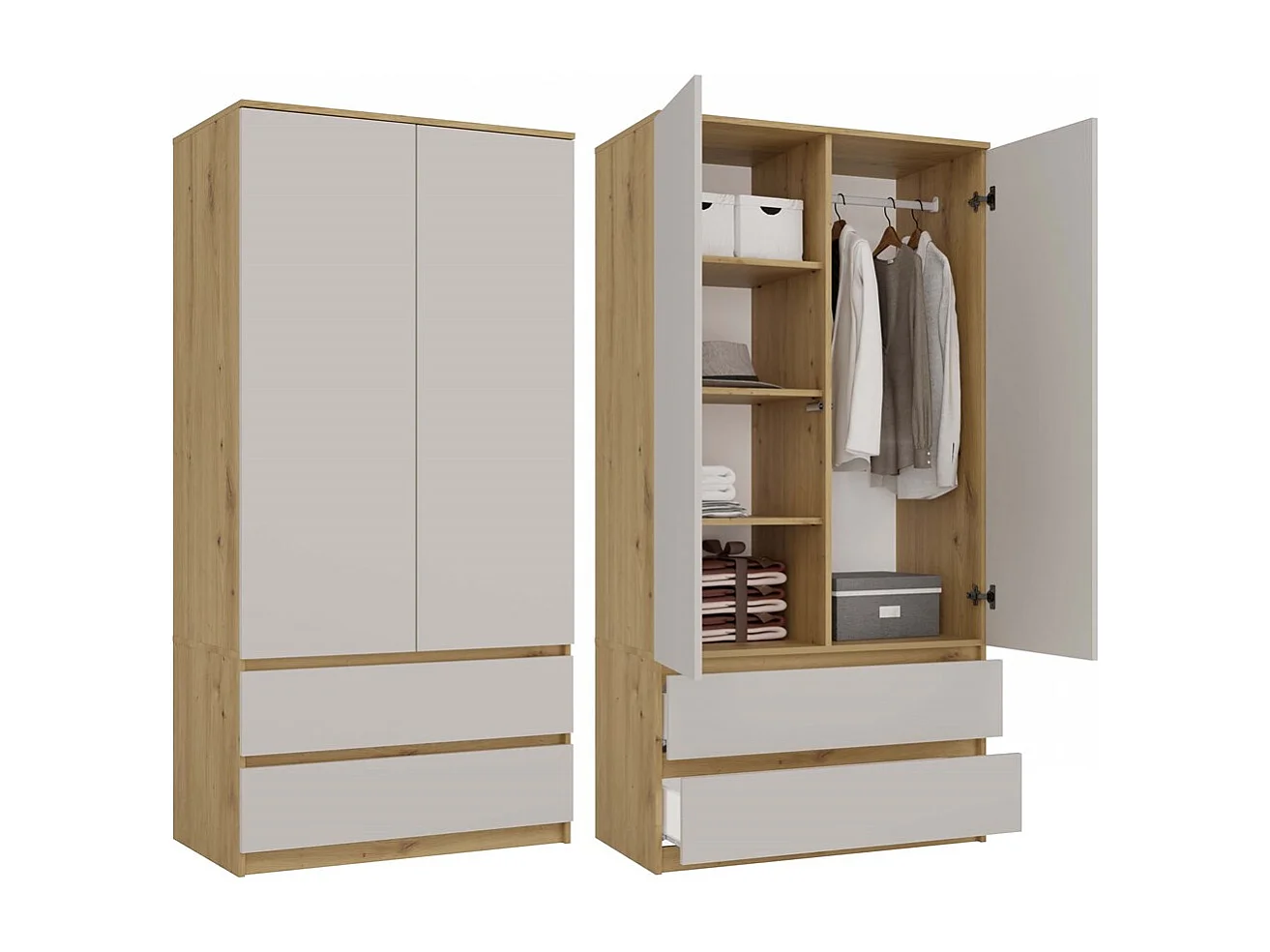 Malwa SS-90 | Dąb Artisan/Kaszmir | 90x50x180 cm | Szafa 2 Drzwi 2 Szuflady