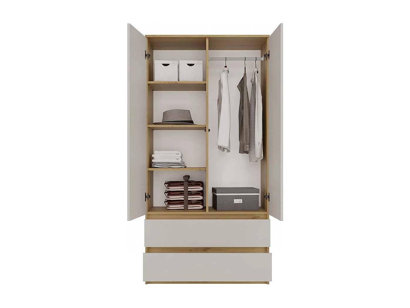 Malwa SS-90 | Dąb Artisan/Kaszmir | 90x50x180 cm | Szafa 2 Drzwi 2 Szuflady