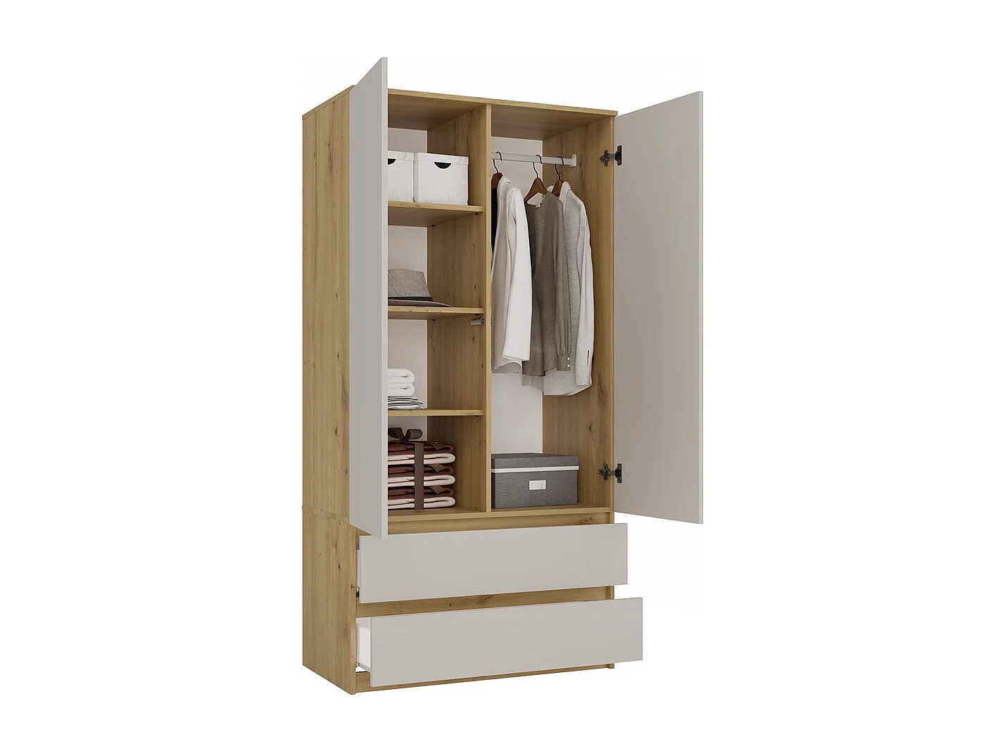 Malwa SS-90 | Dąb Artisan/Kaszmir | 90x50x180 cm | Szafa 2 Drzwi 2 Szuflady