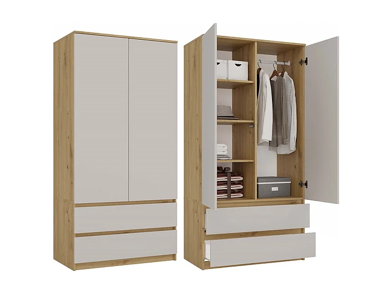 Malwa SS-90 | Dąb Artisan/Kaszmir | 90x50x180 cm | Szafa 2 Drzwi 2 Szuflady