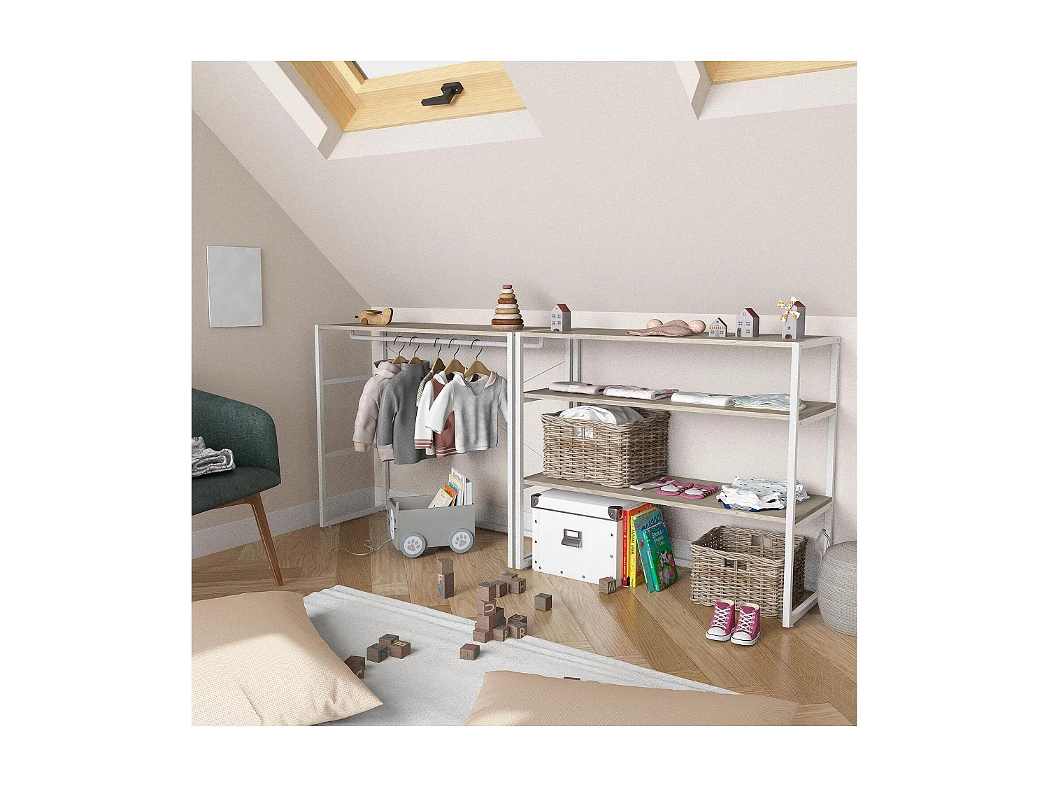 Lot de 2 portants vêtements sous combles modulables 200x85cm