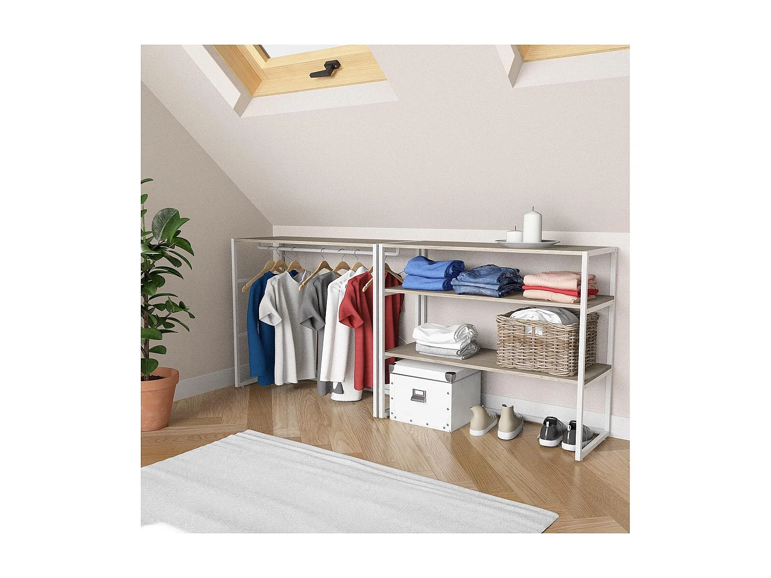 Lot de 2 portants vêtements sous combles modulables 200x85cm