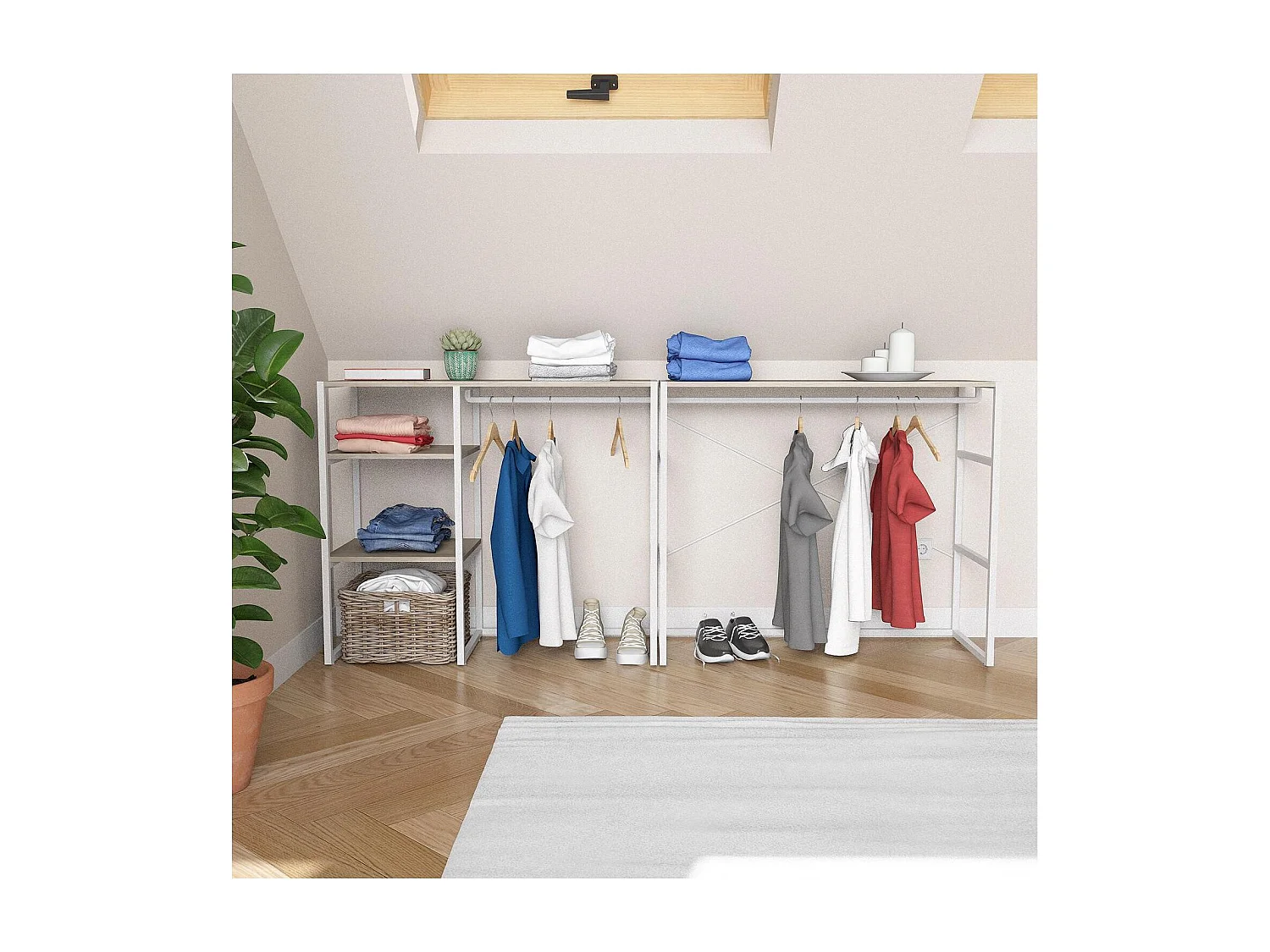 Lot de 2 portants vêtements sous combles modulables 200x85cm