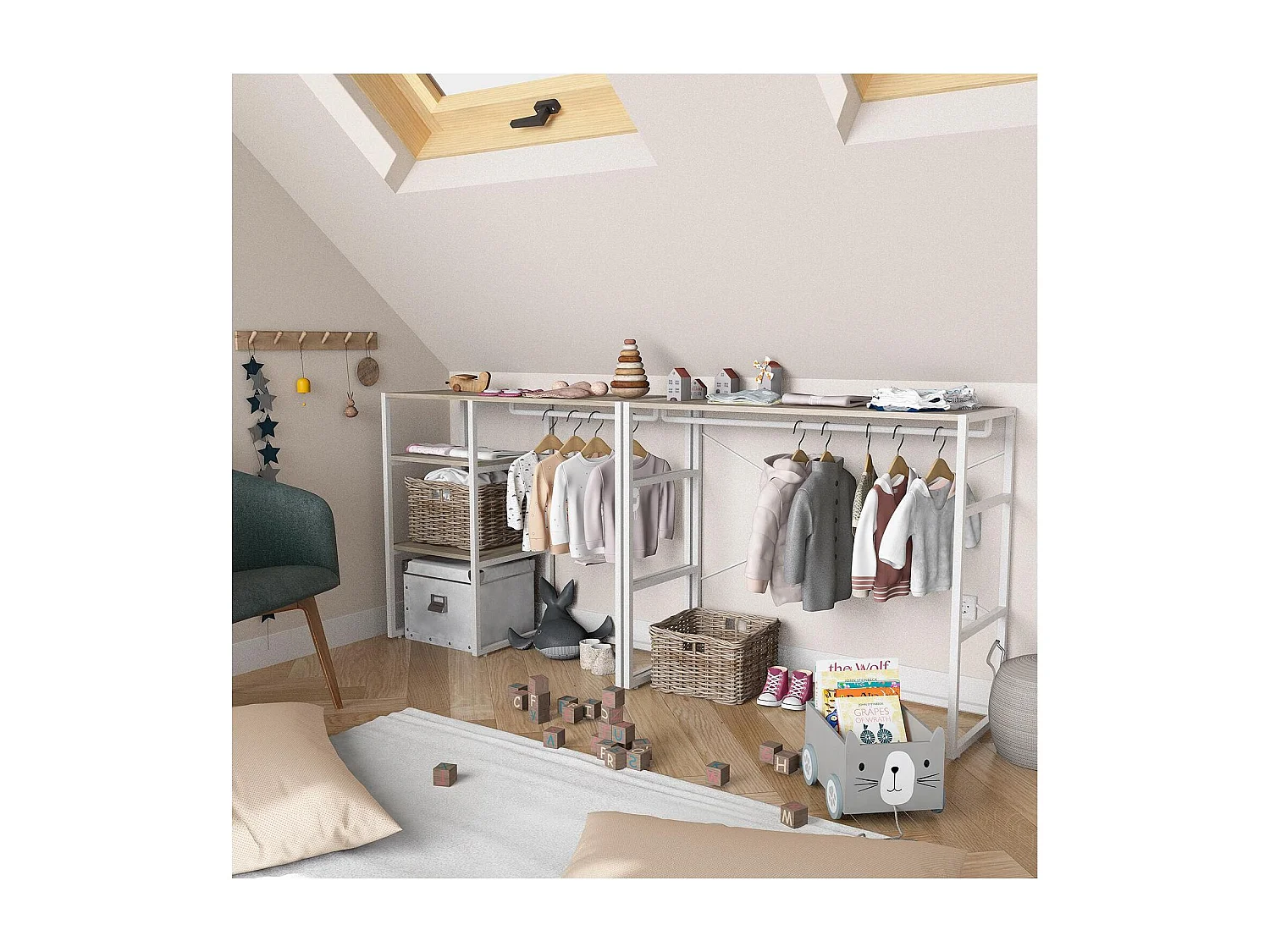 Lot de 2 portants vêtements sous combles modulables 200x85cm